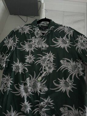 rag & bone Dark Green Floral Button Down Shirt Short Sleeve Size M Men's NWT